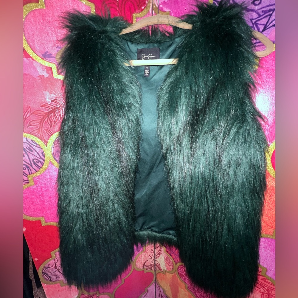 Emerald green fur vest